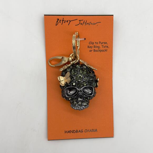 Betsey Johnson Butterfly Skull Key Chain Fob Bag Charm Halloween NEW - Picture 1 of 6